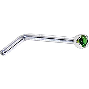 【中古】【インポート品・未当てはめる】Body Candy 益荒男 18k 白いことゴールド 1.5粍 本物のエメラルドL型鼻ピアス 20ゲージ 1/4in