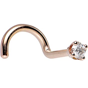 【中古】【インポート品・未当てはめる】Body Candy 益荒男 14K サクラ色ゴールド 2粍 キュービックジルコニア 右鼻スタッドスクリュー 18ゲージ 1/4in