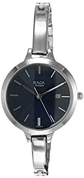 【中古】【インポート品・未当て嵌める】Titan Raga Viva レディースブレスレットウォッチ 石英 雨合羽, 青み/しろがね色,