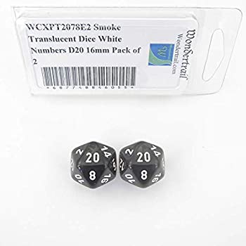 【中古】【輸入品・未使用】Wondertrail スモーク半透明ダイス ホワイトの数字付き D20 約16mm (5/8インチ) 2個パック