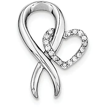 【中古】【輸入品・未使用】Finejewelersスターリングシルバーキュービックジルコニアハート＆乳がんリボンペンダントネックレスチェーン付き