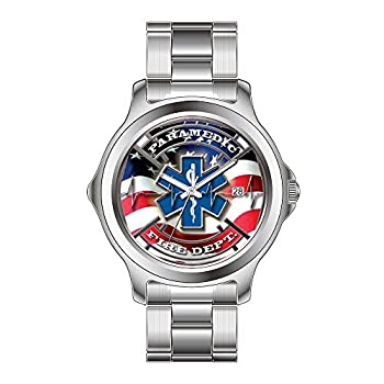 【中古】【輸入品・未使用】FDCクリスマスギフトWatchesメンズファッションJapanese Quartz Dateステンレススチールブレスレット腕時計American Paramedic Red Glitter Watc