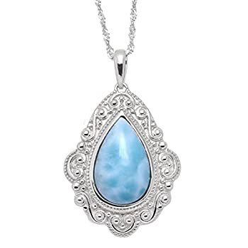 【中古】【輸入品・未使用】De Buman Sterlingシルバー天然ラリマー原石ペンダントネックレス18インチチェーン)
