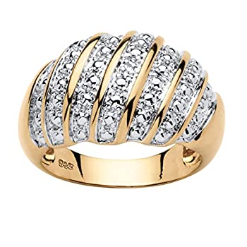 【中古】【輸入品・未使用】ホワイトダイヤモンドアクセント14?K Gold over。925スターリングシルバードームリング