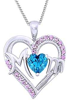 【中古】【輸入品・未使用】AFFY MOM ハートペンダントネックレス 925スターリングシルバー (1.8カラット), アクアマリン ピンクサファイア,