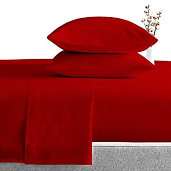 【中古】【インポート品・未当て嵌める】Archu Sheets 飛び切り泊まり寄せ合わせ エジプト・アラブ共和国綿100% 550スレッドカウント 4点敷き妙仕掛ける Full/Double 赤いこと
