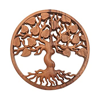 【中古】【輸入品・未使用】NOVICA 葉と木 木の浮き彫りパネル 壁彫刻 ブラウン 葉の木｜スカイマーケットプラス