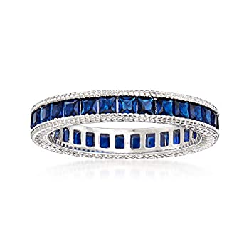 【中古】【輸入品・未使用】Ross-Simons 1.40 ct. t.w.人工サファイア エタニティリング スターリングシルバー, スターリングシルバー。, サファイアUS SIZE5