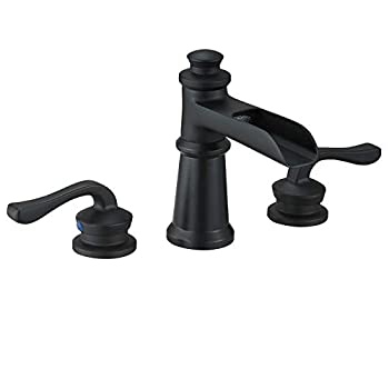 【中古】【輸入品・未使用】Bathfinesse 2ハンドル 幅広浴室蛇口 ブラック 浴室用蛇口 8インチ 3穴 ウォーターフォール 浴室シンク 洗面所用供給ラインホース 鉛フリー ミキ｜スカイマーケットプラス