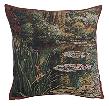 【中古】【インポート品・未当て嵌める】Greenery Monet\u0027s Garden ベルギーアラス 座布団 - S: 17 x 17in 綿織物 クロード・モネ