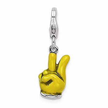 【中古】【輸入品・未使用】FB Jewels ソリッドスターリングシルバー イエローエナメルハンドピースサイン ロブスタークラスプチャーム付き