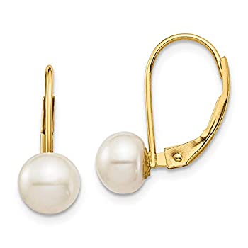 【中古】【輸入品・未使用】14K イエローゴールド 6-7mm ホワイトボタン 淡水養殖パール レバーバックイヤリング
