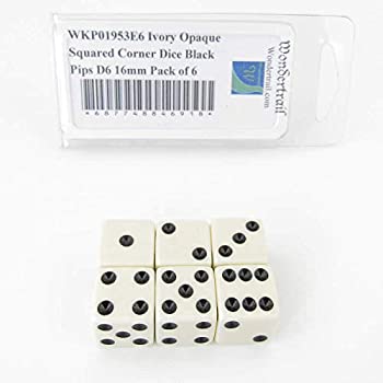 【中古】【輸入品・未使用】アイボリー 不透明 角 サイコロ ブラック ピップ D6 16mm (5/8インチ) 6個パック Wondertrail