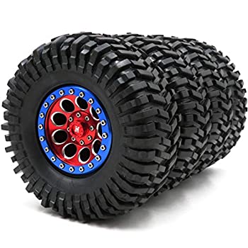 【中古】【輸入品・未使用】RCクローラー 2.2 泥地形タイヤ 粘着タイヤ 高さ:125mm & アルミニウム 2.2 ビードロック ホイール リム レッド/ブルー 4個