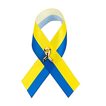 【中古】【輸入品・未使用】(50 Pins, Satin Ribbon Pin) - Down Syndrome Awareness Blue & Yellow Awareness Satin Ribbon Pins (50 Pins in Bulk)