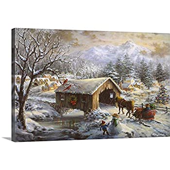 【中古】【輸入品・未使用】Nicky Boehmeプレミアムシックラップキャンバス壁アート印刷題名Covered Bridge 36\