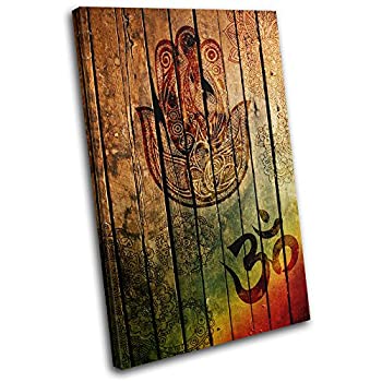 【中古】【インポート品・未当て嵌める】太字立ちはだかるひな形???Hamsa Mandala Om瑜伽Peace Vintage SINGLEキャンバスアートプリントボックスフレーム壁吊り下げ???Hand Made In