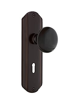 【中古】【輸入品・未使用】Nostalgic Warehouse Deco Plate with Keyhole Single Dummy Black Porcelain Door Knob in Timeless Bronze|スカイマーケットプラス