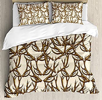 【中古】【インポート品・未当てはめる】Antlers室内装飾布団取りまかなう書き割りby Ambesonne、Deer Antlers on点線周囲の状況PolkadotビンテージHorn Collecting冬、かざり付ける寝具書き割りwithピロー QUE