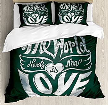【中古】【輸入品・未使用】ヒッピー布団カバーセットby Ambesonne、What the World Needs Now Is Love Quoteレタリングアート円グランジタイポグラフィ、装飾寝具セットwit｜スカイマーケットプラス