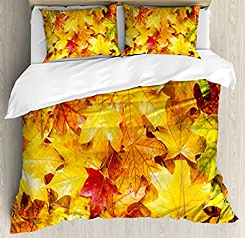 【中古】【輸入品・未使用】Fallインテリア布団カバーセットby Ambesonne、濡れFall Leaves Rainy Weather Maple Tree Nature IN 11月の季節の変更、装飾寝具セット枕のカバ｜スカイマーケットプラス