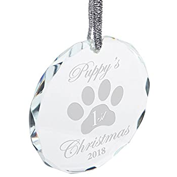 【中古】【輸入品・未使用】Puppy's First 1st Christmas 2018 エッチングラウンドクリスタルオーナメント OneSize 透明|スカイマーケットプラス