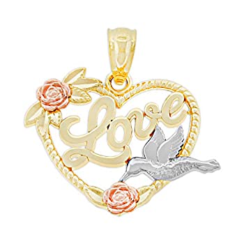 【中古】【輸入品・未使用】Charm America - ハチドリとラブスクリプトチャーム付きゴールドフローラルハート - 14カラット ソリッドゴールド｜スカイマーケットプラス