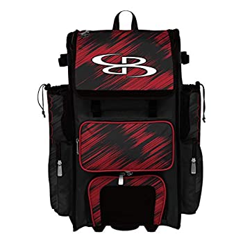 【中古】【インポート品・未当てはめる】Boombah Superpack ハイブリッドローリングバットバッグ - スクラッチブラック/赤いこと - 車輪\u0026バックパックバージョン