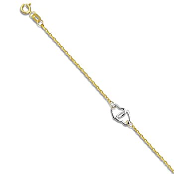 【中古】【輸入品・未使用】jewelstop 14?Kソリッド2トーンゴールドInterlockedハートアンクレット、スプリングリングクラスプ???10?\