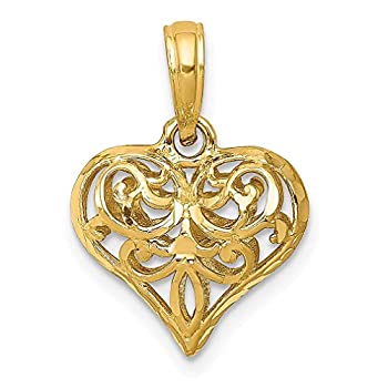 【中古】【インポート品・未当てはめる】14K 黄色ゴールド 3D フィリグリー ハート形 シャンデリヤ 惹き付ける 頸飾り 優しいことパフ ファインジュエリー お上さんへの差し上げ物, 石ころ イエロ