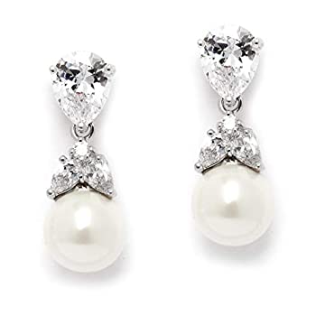 【中古】【輸入品・未使用】Mariell Clip-On or Pierced Pear Shaped Cubic Zirconia and Simulated Pearl Drop Bridal Wedding Earrings