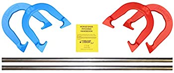 【中古】【インポート品・未当て嵌める】Mustang Professional Pitching Horseshoes- Made インチ The USA (Red \u0026 Blue- Complete Game Set (4 Shoes, 2 Stakes \u0026 Rule Book))