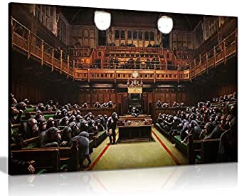 【中古】【輸入品・未使用】Banksy Monkey Parliament キャンバスウォールアート 絵画プリント (36x24インチ)｜スカイマーケットプラス