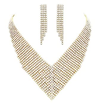 【中古】【輸入品・未使用】Rosemarie Collections レディース ドラマティッククリスタルラインストーン ブライダル Vネックレスと低刺激性のイヤリングセット｜スカイマーケットプラス