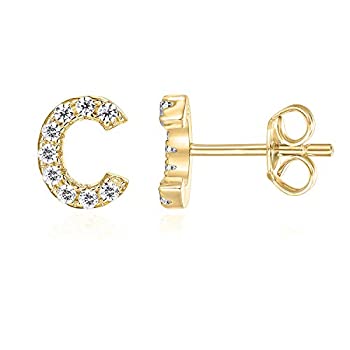 【中古】【輸入品・未使用】PAVOI 14K イエローゴールドメッキ スターリングシルバー キュービックジルコニア アルファベット文字イヤリング | 女の子用イニシャルイヤリン