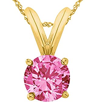 【中古】【インポート品・未当て嵌める】1?/ 2???5カラットラウンドピンクサファイア4プロングペンダントネックレスAAA特性) W / 16?\"ゴールドチェーン店"