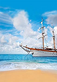 【中古】【輸入品・未使用】laeacco 3?x 5ftビニール写真バックドロップSea Beach Ocean &ヨットセーリングブルースカイ白い雲風景1?x 1.5?M出荷背景子供ベビー女の子肖｜スカイマーケットプラス