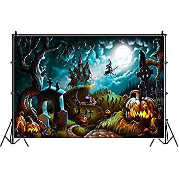 【中古】【輸入品・未使用】Laeacco 8x6.5フィート ハロウィン お化け城 墓地 写真 背景 ハロウィン ホラー 夜 背景 月 魔女 顔面 カボチャ 墓地 幽霊 木 お化け屋敷 怖い|スカイマーケットプラス