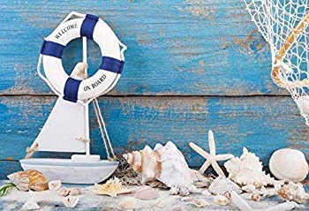 【中古】【輸入品・未使用】Yeele 7?x 5ftブルー木製スプリントボードセーラーバックドロップマリンアンカーヒトデFishnet貝殻写真背景ライフブイシェルボートベビーPortra画像