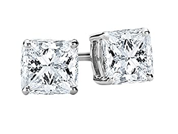【中古】【輸入品・未使用】1?/4???2カラット合計重量認定プリンセスダイヤモンドスタッドイヤリング4プロングPush Back (G - Hカラーsi2クラリティ)|スカイマーケットプラス