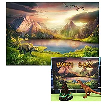 【中古】【輸入品・未使用】Baocicco 5x3フィート 恐竜テーマ 背景 男の子 誕生日パーティー 背景 ジュラ紀 中生 白亜 エポキシ 森 山 湖 先史時代 木 草地 考古学 子供 写|スカイマーケットプラス