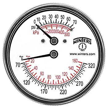 【中古】【輸入品・未使用】Winters TTD Series Steel Dual Scale Tridicator Thermometer with 2 Stem, 0-75psi/kpa, 2-1/2 Dial Display, 3-2-3% Accuracy, 1/4 NPT Exten