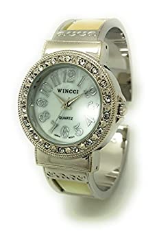 【中古】【輸入品・未使用】Wincci レディース シルバーメタル バングル カフ ファッションウォッチ ストーン付き パールダイヤル シルバー