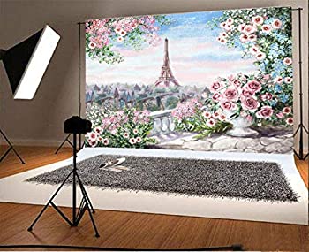 【中古】【輸入品・未使用】laeacco 7?x 5ftビニール写真背景ファンタジー水彩画花花ピンクトーンパリエッフェル塔風景背景for Children個人Portrait Backdrop｜スカイマーケットプラス