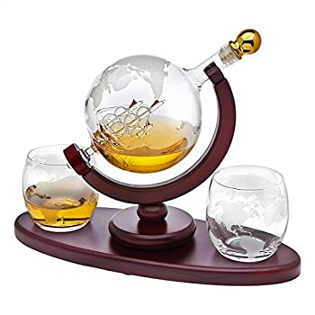 【中古】【輸入品・未使用】Whiskey decanter globe set with 2 etched globe whisky glasses - for Liquor, Scotch, Bourbon, Vodka and Wine - 850ml|スカイマーケットプラス