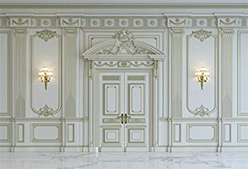 【中古】【輸入品・未使用】Classical結婚式の背景幕7?x 5ft laeaccoビニール写真背景インドア豪華なヨーロッパフランスGoldenレースドア壁Lanterns Backdrop Mable床Roman|スカイマーケットプラス