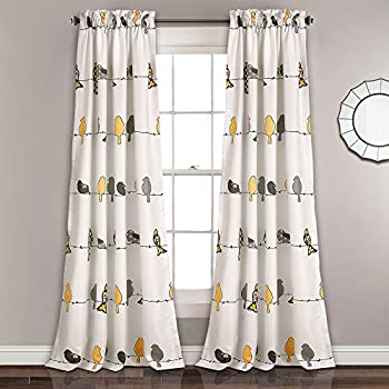 【中古】【輸入品・未使用】Rowley Birds Room Darkening Window Curtain Yellow/Gray Set 52x84+2