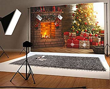 【中古】【輸入品・未使用】laeacco 10?x 6.5ftビニール写真バックドロップ内部クリスマス暖炉マジックGlowingツリーギフトレッドストッキングシーン写真背景子供赤ちゃん