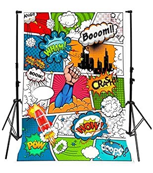 【中古】【輸入品・未使用】Yeele 8?x 10ft Cartoon Superhero写真背景ユーモアComics Book写真の背景幕ビニールKnock Combating Villain BoomクラッシュRocket Pow新生児