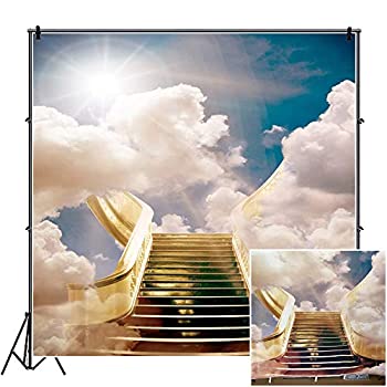 【中古】【輸入品・未使用】CSFOTO 8x8フィート 天国背景 ゴールデン階段からパラダイス 日光 雲 神 信仰 教会 イベント 背景 写真 クリスマス 背景 クリスマスパーティー|スカイマーケットプラス